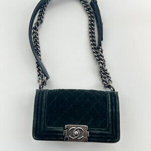 Authentic Chanel Dark Green velvet le boy small